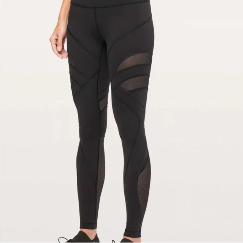 Lululemon Wunder Under Black Mesh Panel Leggings